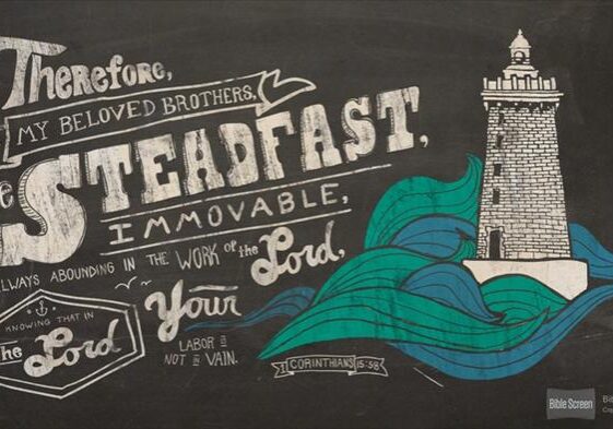 Chalkboard Bible verse with lighthouse illustration